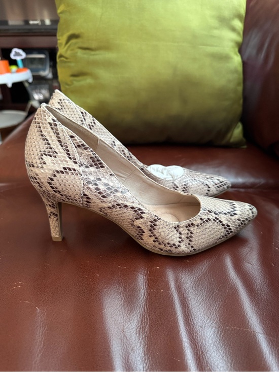 Gloria Vanderbilt Shoes - Gloria Vanderbilt Beige and Brown Snake-Print Pointed Toe Pumps
